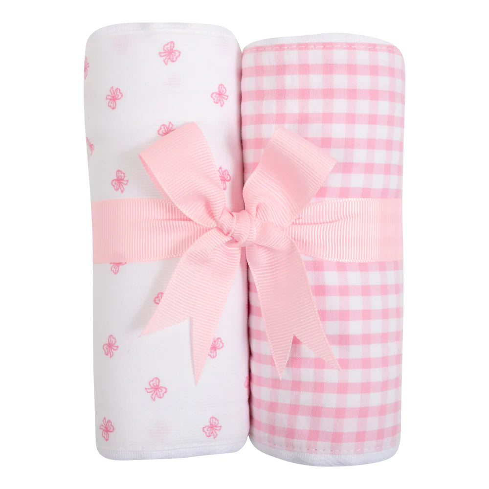 Pink Bow Set of 2 Fabric Burp Cloths