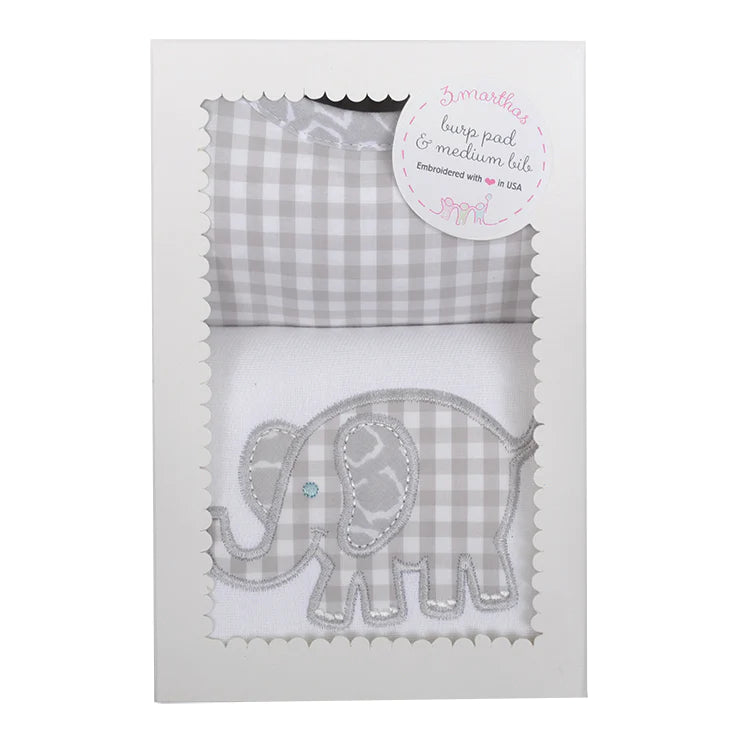 Box-Appl Burp/Bib Gray Elephant