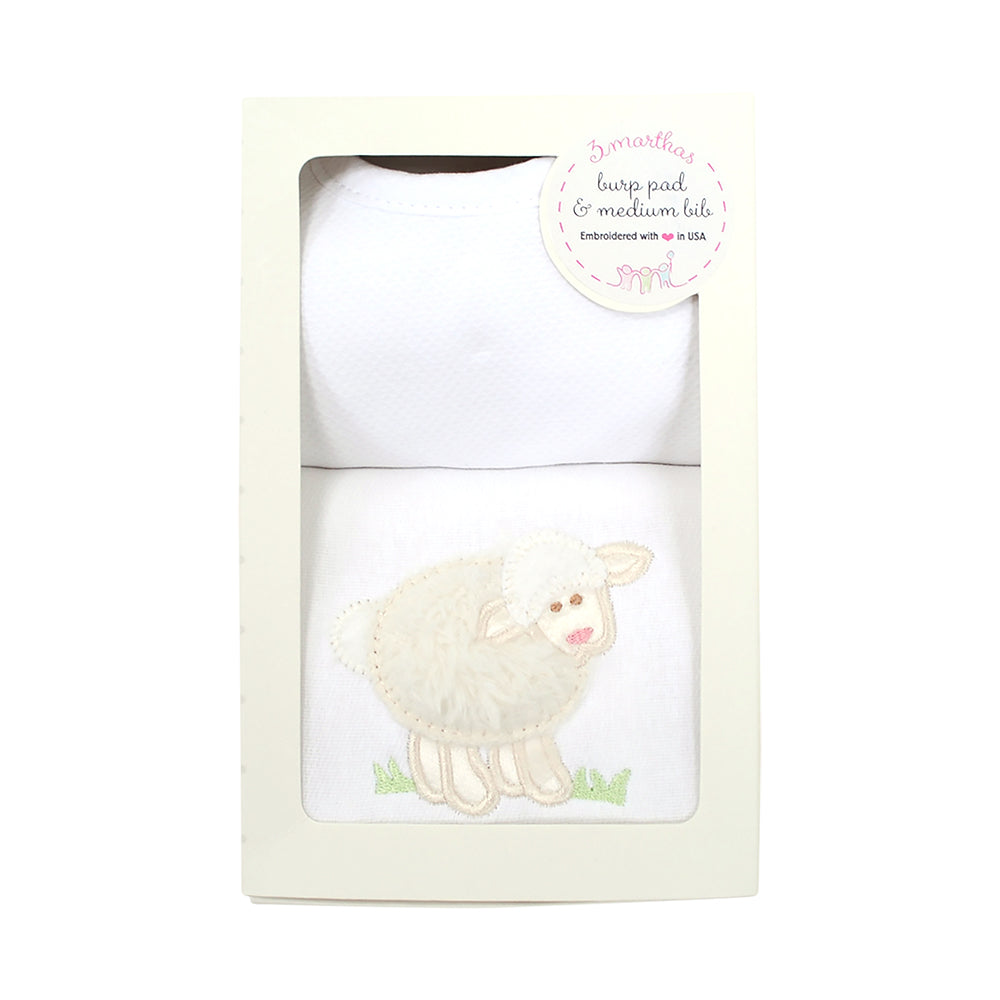White Lamb Bib & Burp Box Set