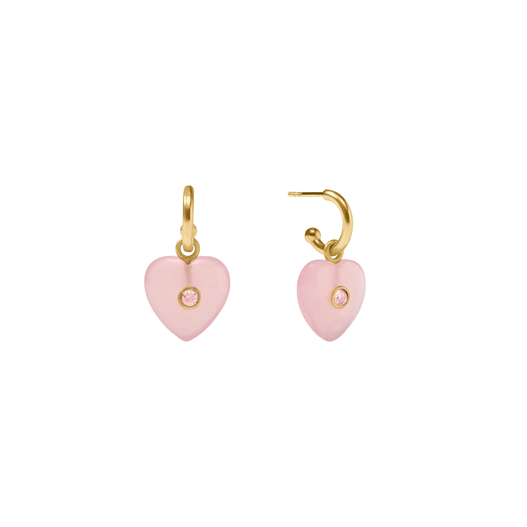 Julie Vos Heart and Hoop Charm Earring - Pink Quartz