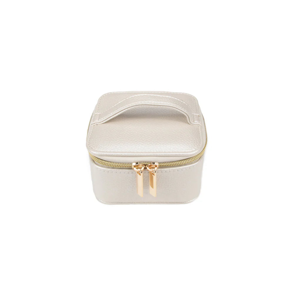 Leah Travel Jewelry Case With Pouch (Pearl White)