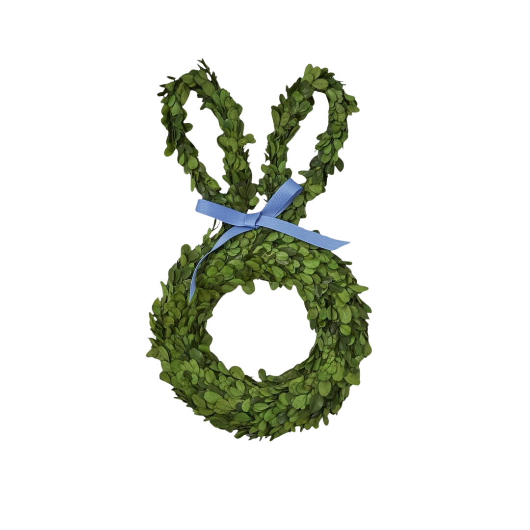 Preserved Natural Boxwood Leaves Hand-Crafted Bunny Wreath
