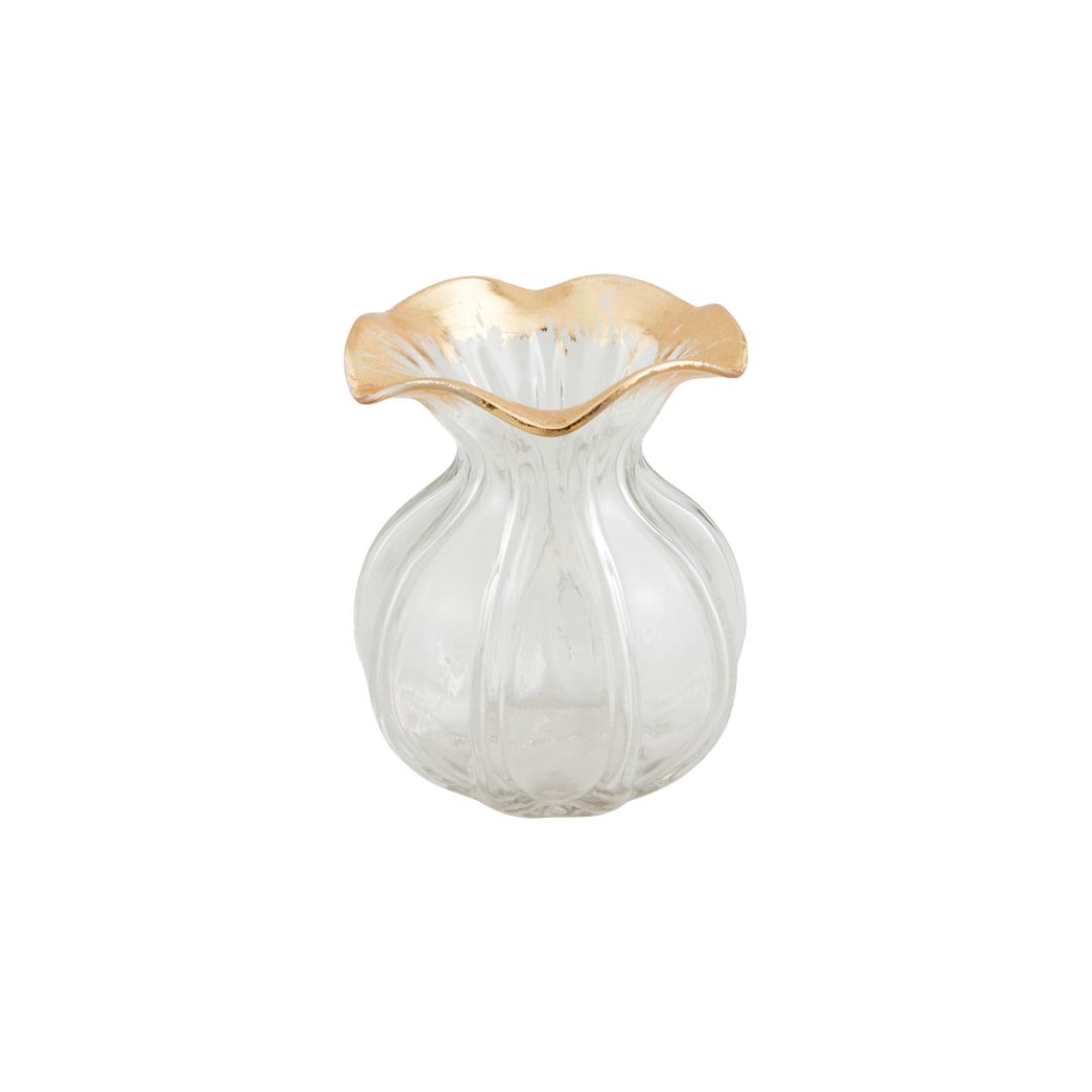 Small Ruffled Gold Glass Vase