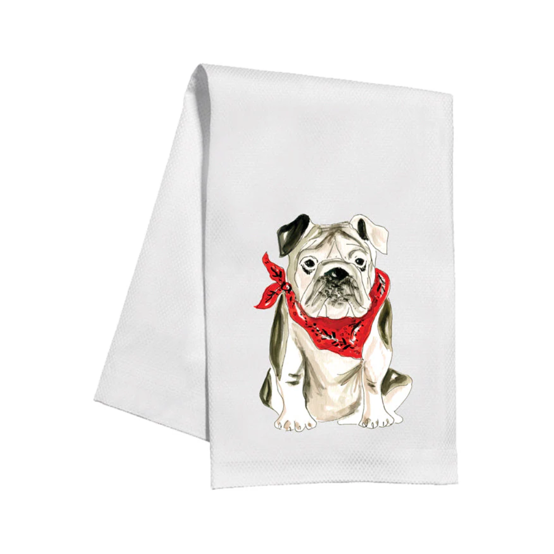 Hand-Painted Bulldog with Red Bandana Hand Towel