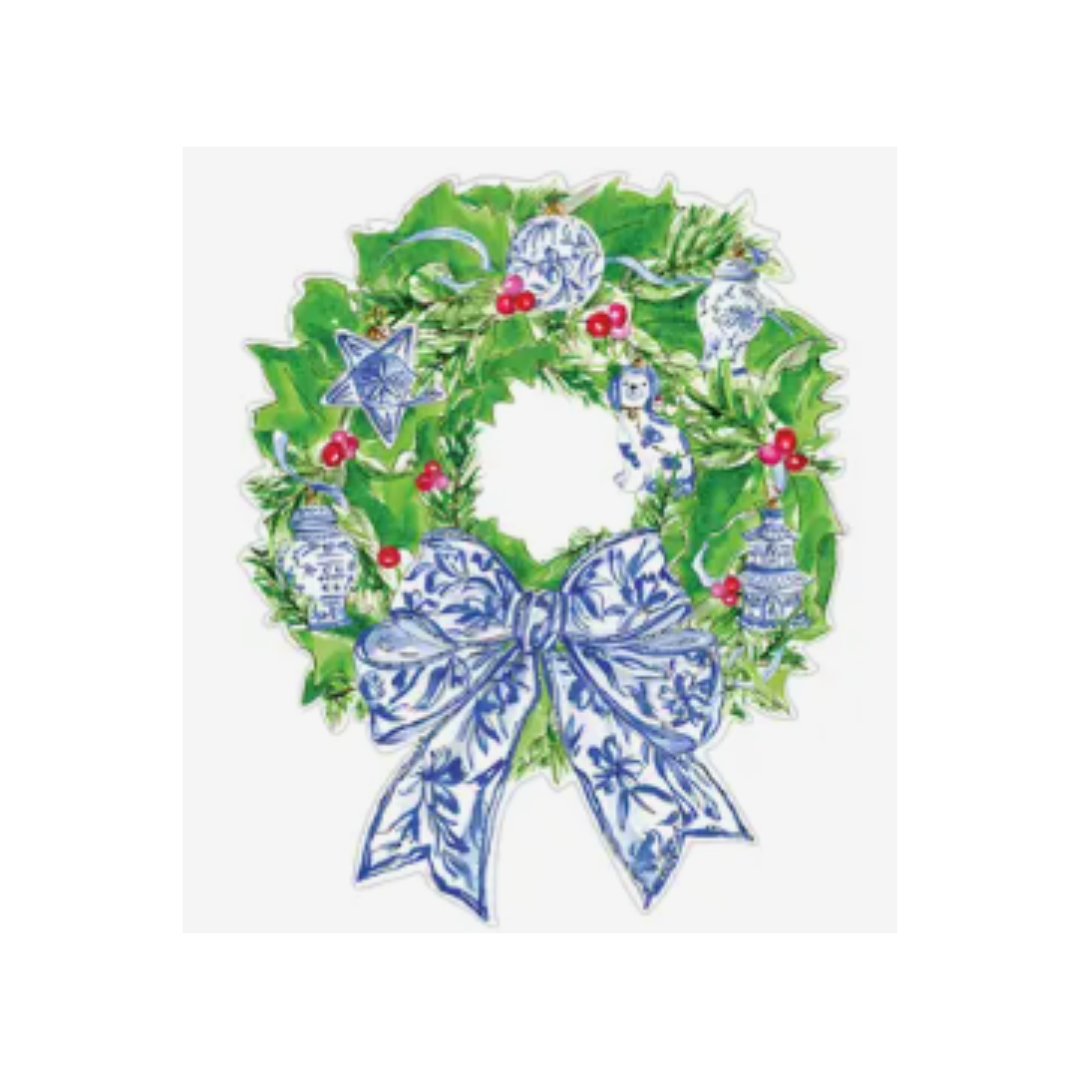 Christmas Wreath with Blue Chinoiserie Ornaments Posh Die-Cut Place Mats