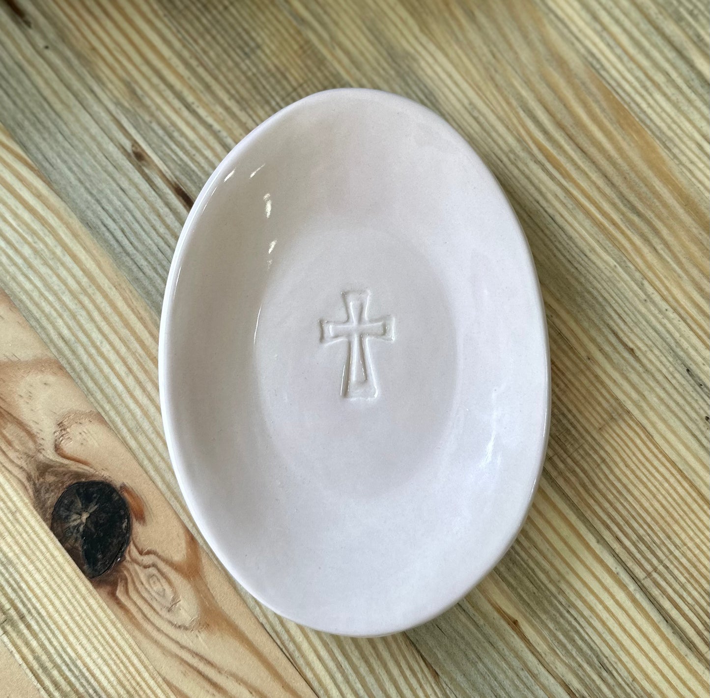 Red Bird Pottery Pink Cross Tray