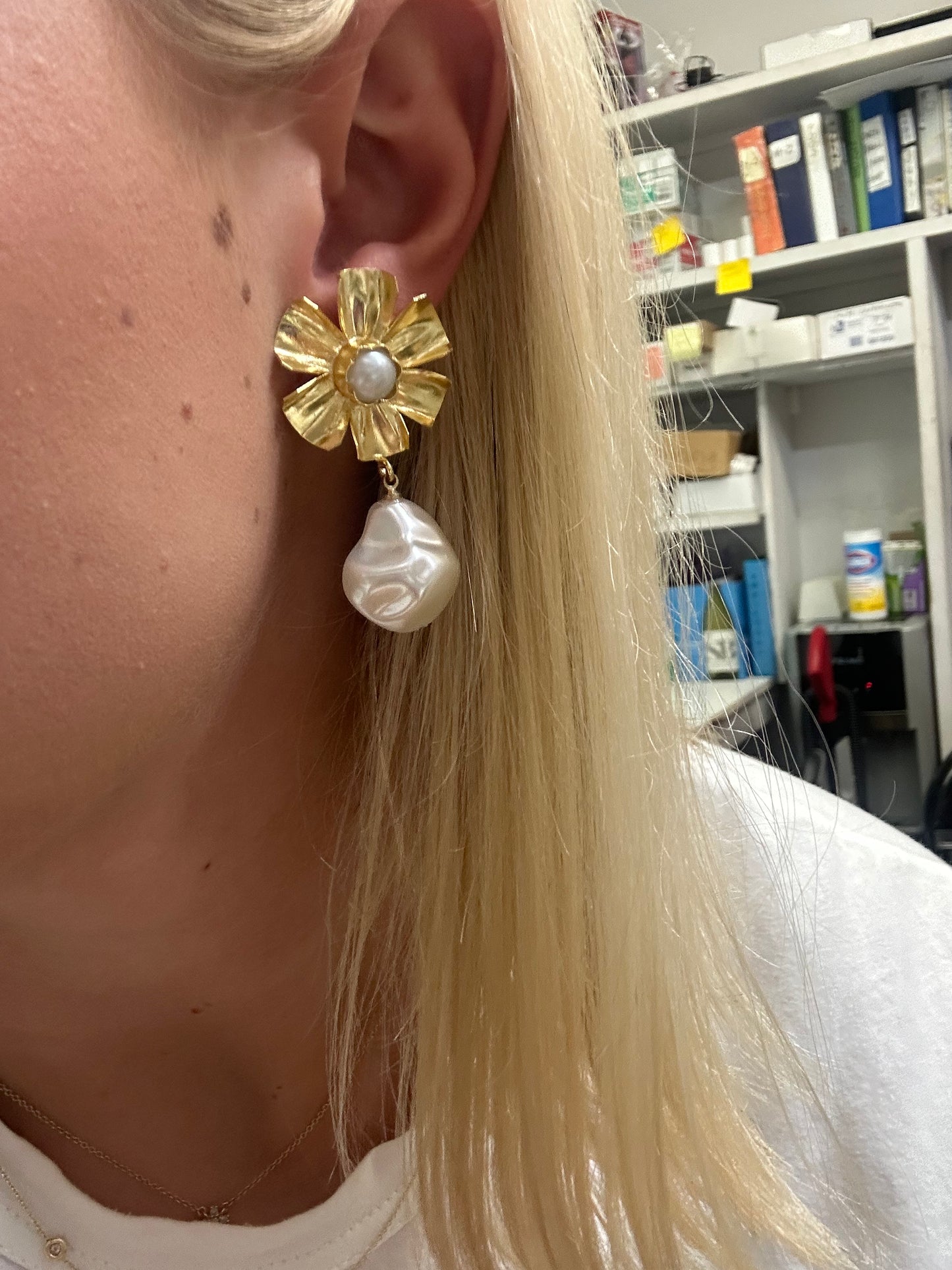 SJ Bailey Brass Flowers and Acrylic Pearl Pendant