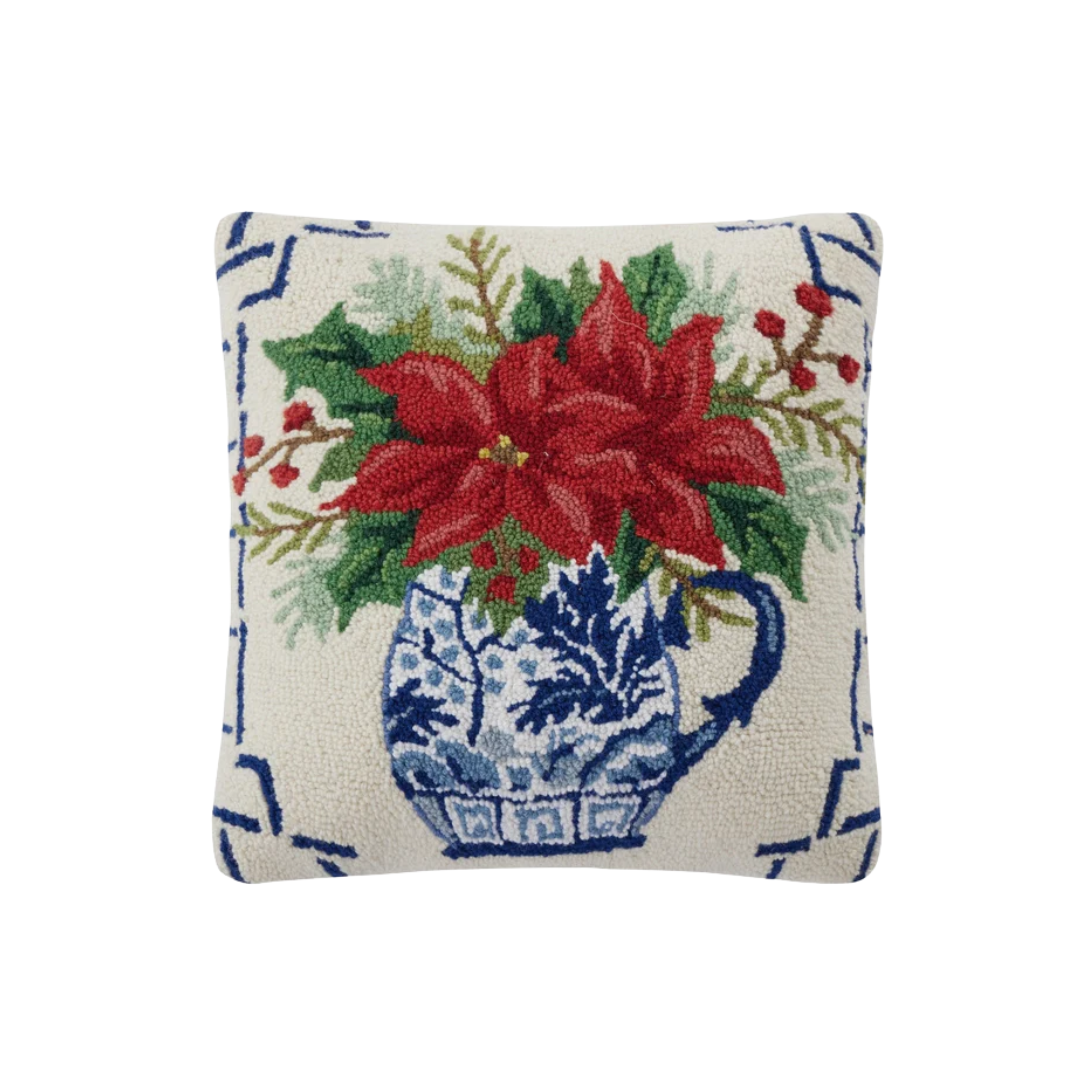Chinoiserie Poinsetta Hook Pillow
