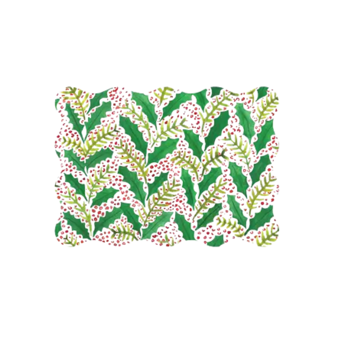 Lucy Grymes Jolly Holly Scalloped Rectangle Paper Placemats
