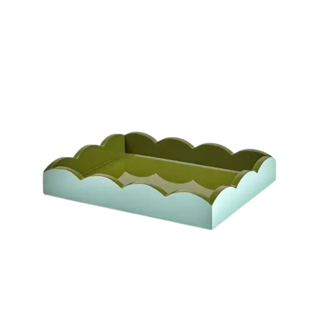 Addison Ross Scalloped Tray- Eau de Nil and Khaki