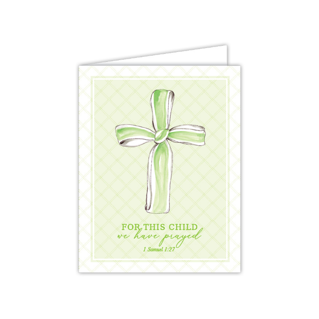 Hand-Painted Green For This Child We have Prayed Greeting Card