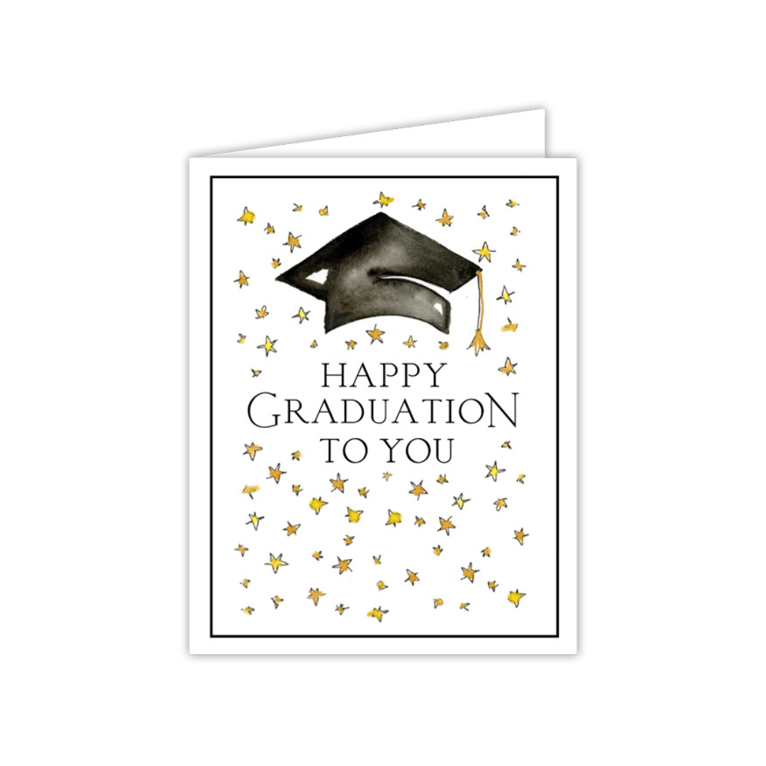 Happy Graduation To You Hand-painted Cap and Stars Greeting Card