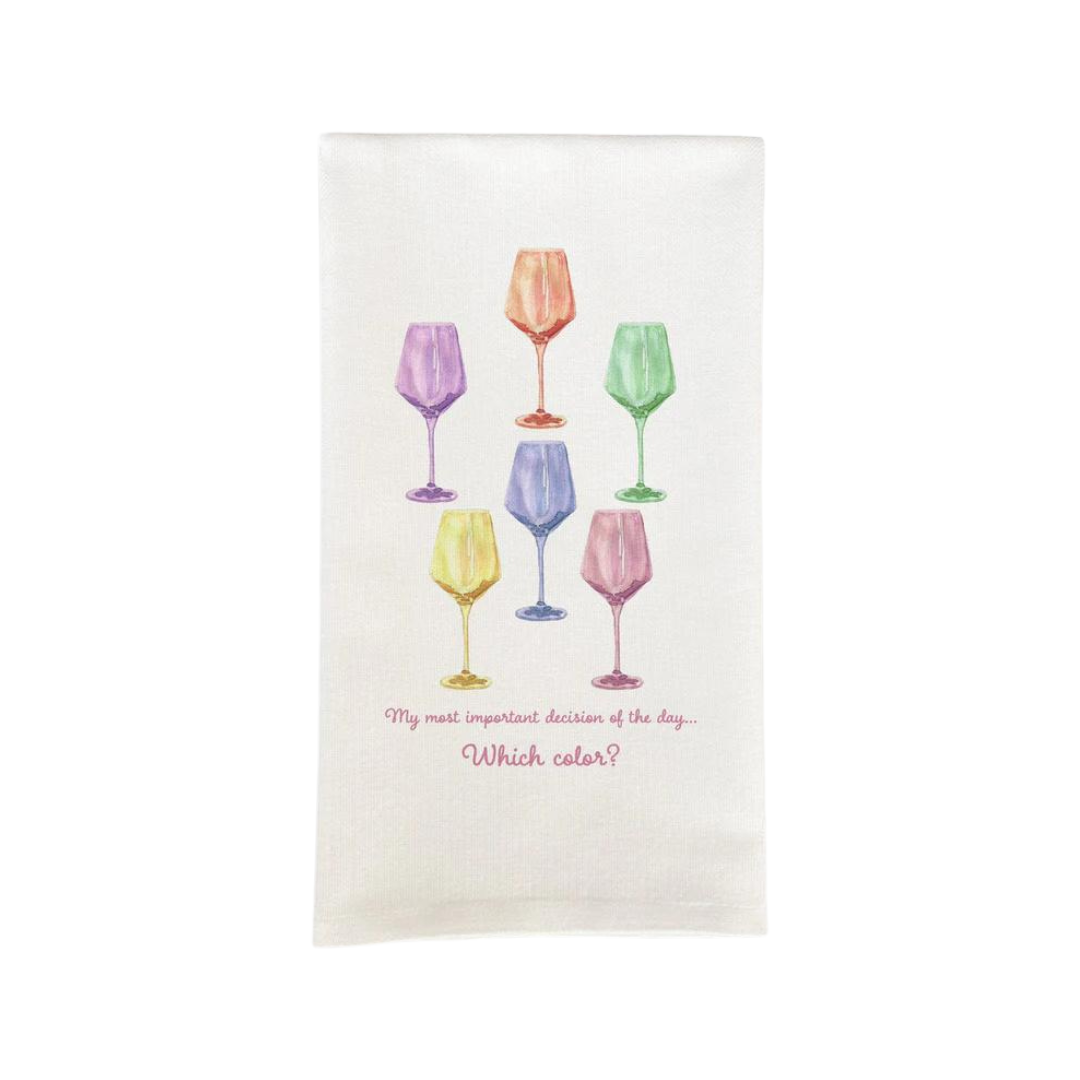 Colorful Wine Glasses with Quote Dish Towel