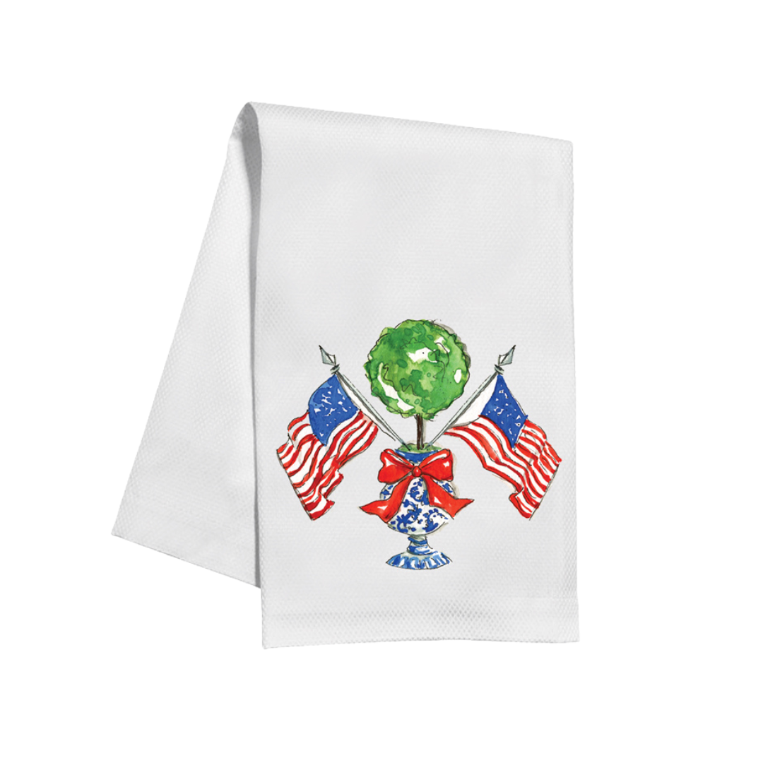 Handpainted American Flags Topiary Kitchen Towel