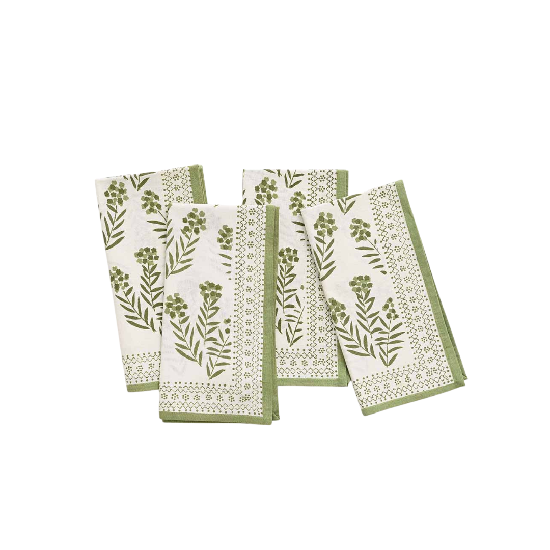Pomegranate Phlox Green Napkin Set of 4