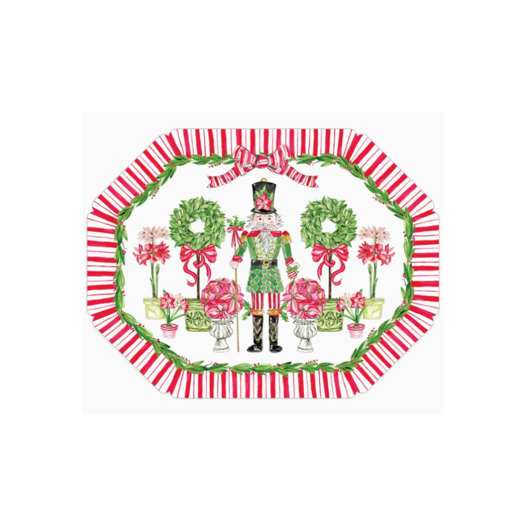 Red and Green Poinsettia Nutcracker Posh Die-Cut Placemats