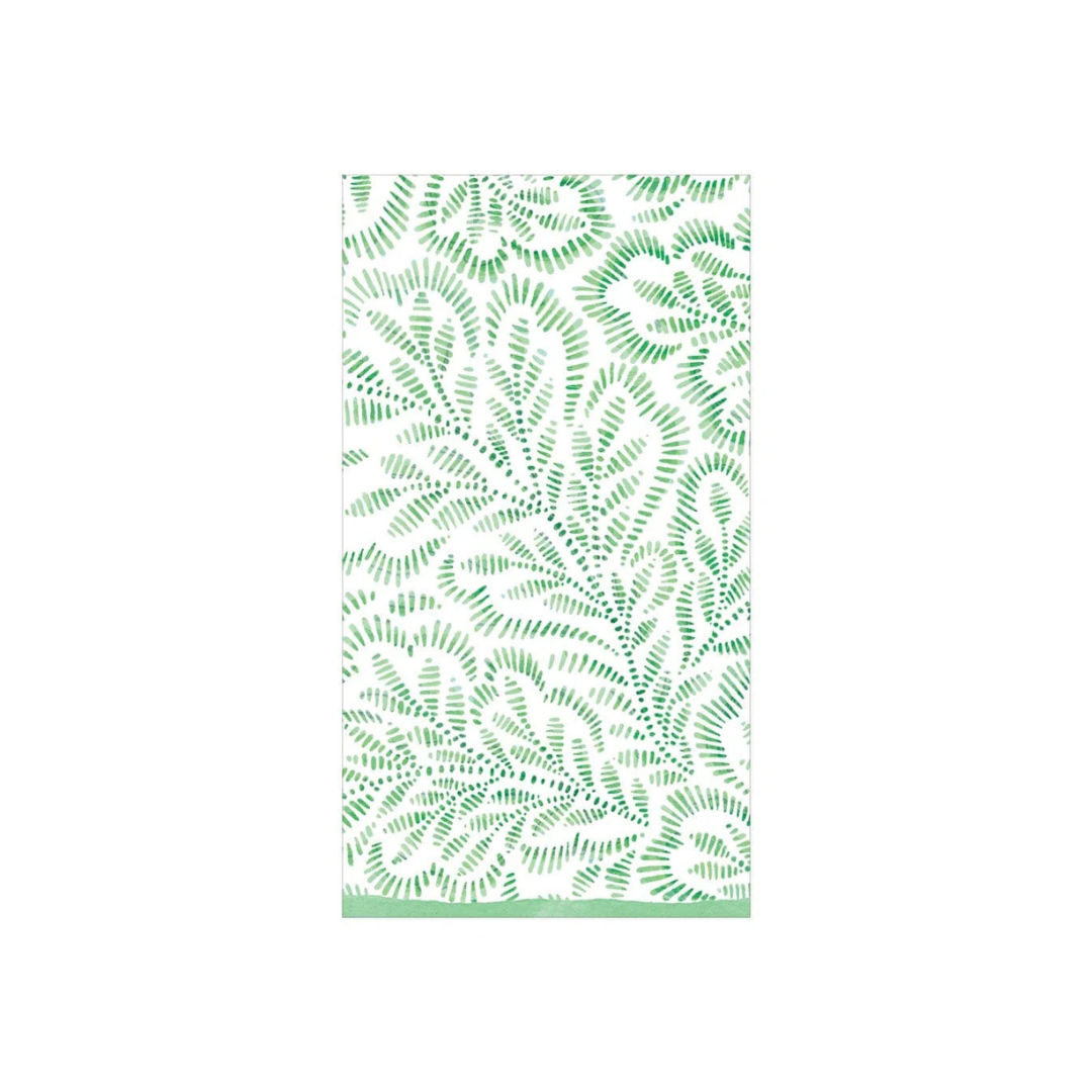 Caspari Block Print Leaves Green Guest Towel