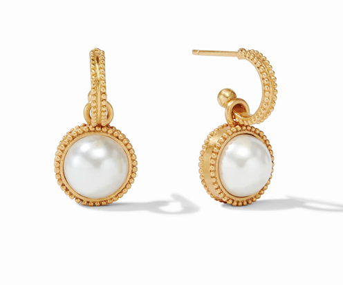 Fleur-de-Lis Hoop & Charm Earring - Pearl