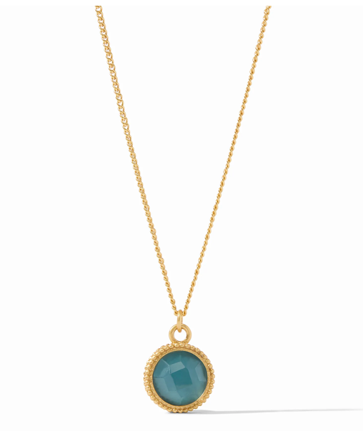 Fleur-de-Lis Solitaire Necklace - Iridescent Peacock Blue