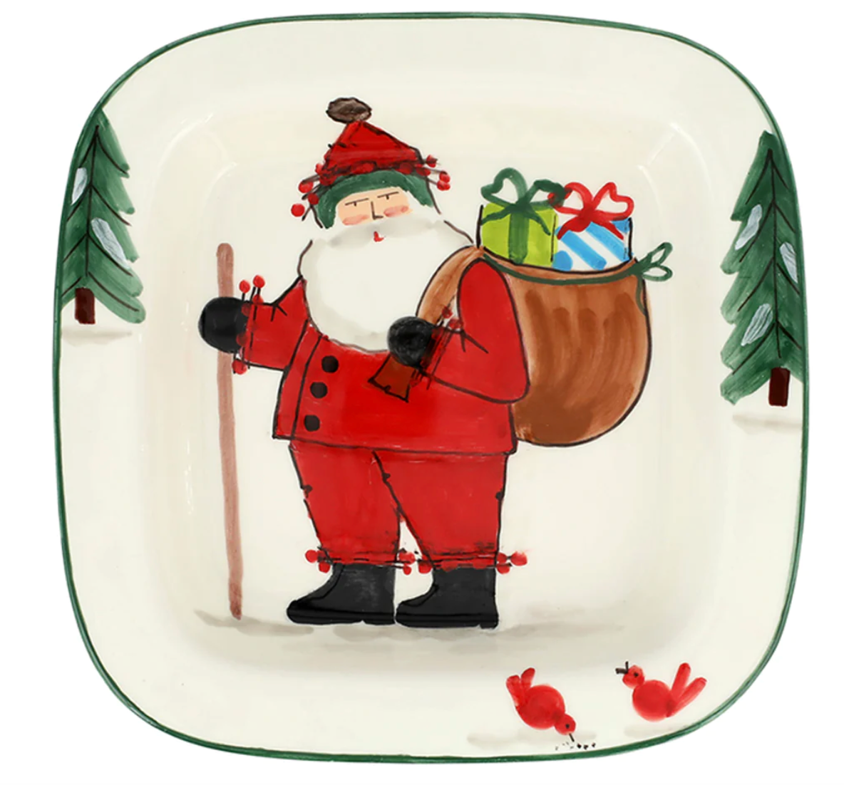 Vietri Old St. Nick Small Rimmed Square Platter with Gifts