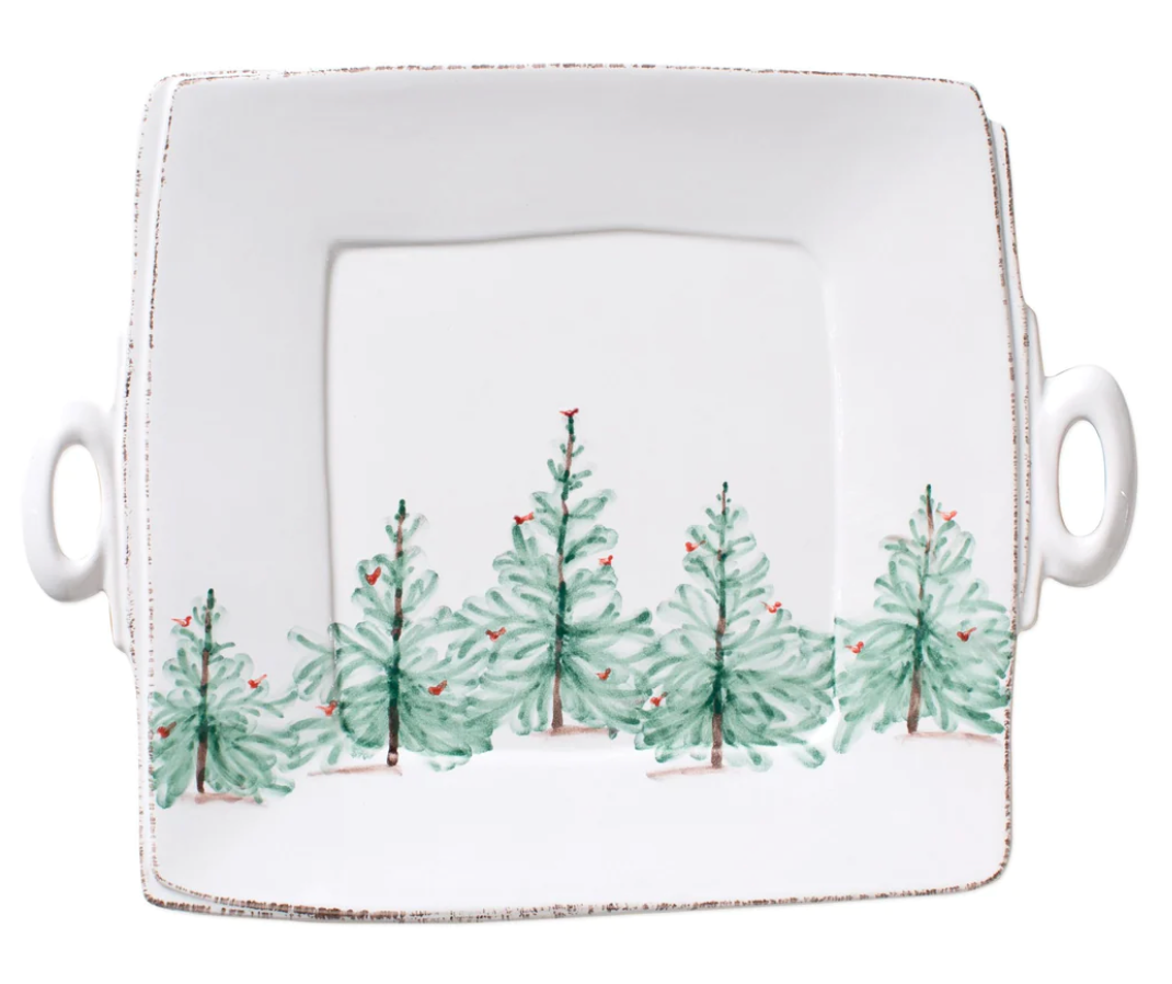 Vietri Lastra Holiday Handled Square Platter