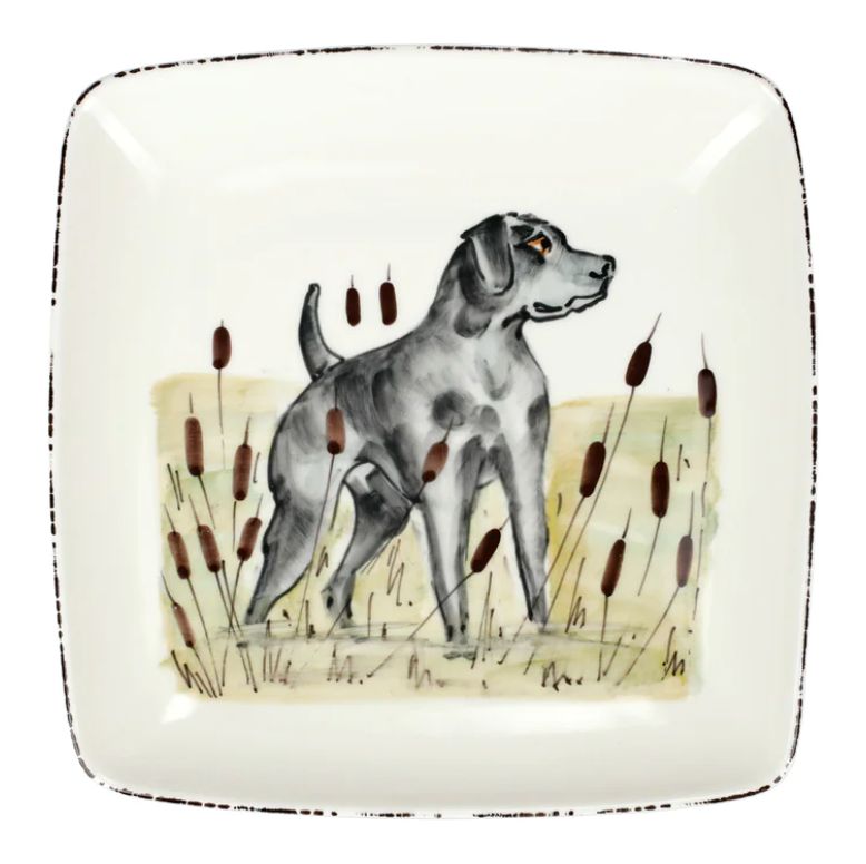 Vietri Wildlife Black Hunting Dog Square Platter