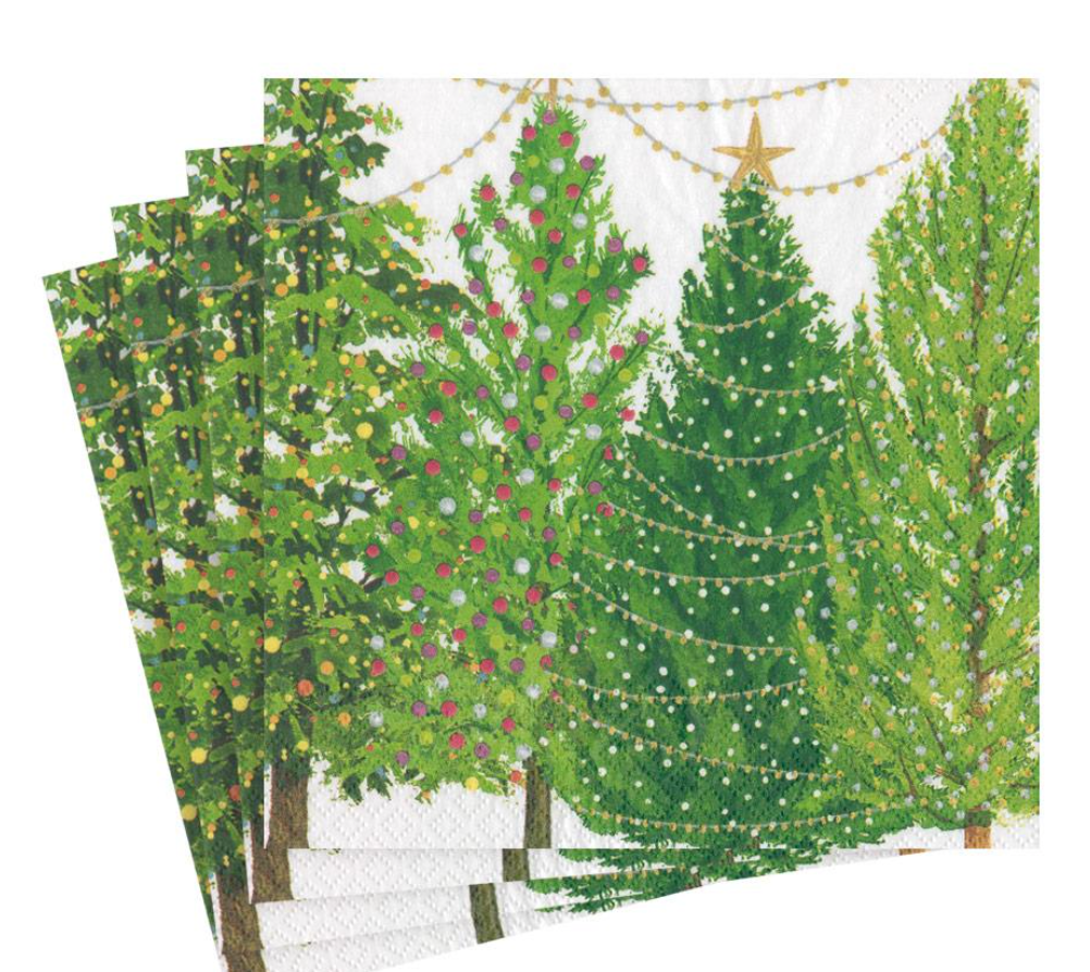 Caspari Christmas Tree with Lights Cocktail Napkin