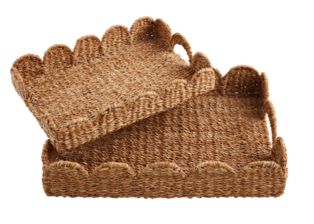 Nested Scallop Woven Tray Set