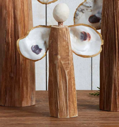 Small Wooden Oyster Angel Sitter