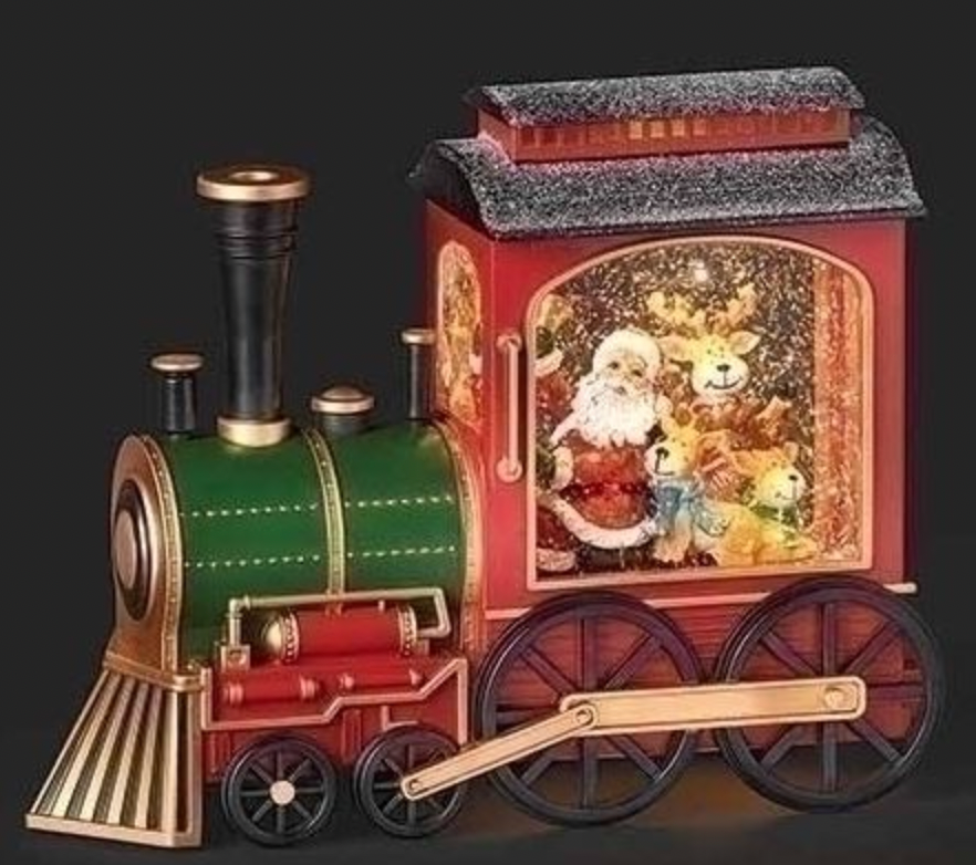 7.75" LED Swirl Train Engine Santa & Deer; Port/Cord