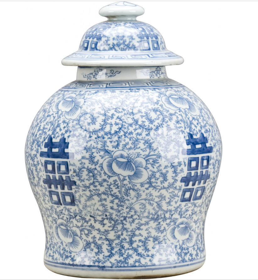 Blue and White Double Happiness Ginger Jar