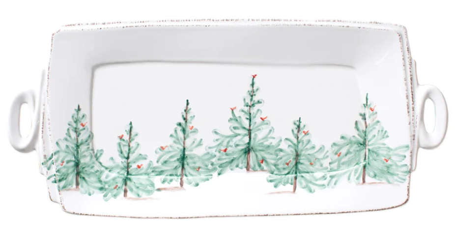 Vietri Lastra Holiday Handled Rectangular Platter