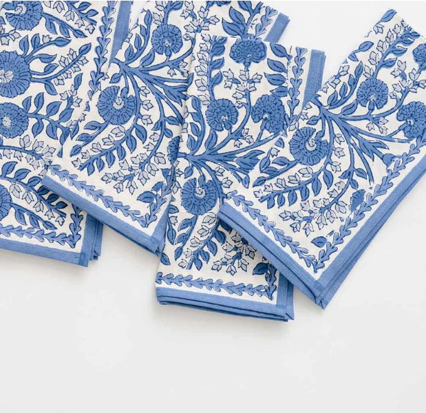 Pomegranate Cactus Flower Blue Napkin Set of 4