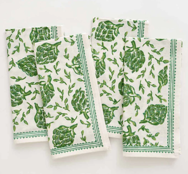 Pomegranate Dancing Artichokes Green Napkin Set of 4