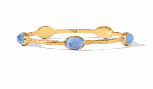 Ivy Stone Bangle - Gold - Iridescent Chalcedony Blue - M