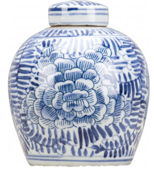 Blue and White Bulb Jar 6.75" H