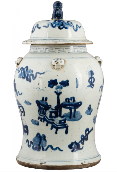 Blue and White Large Jar 18.75" H