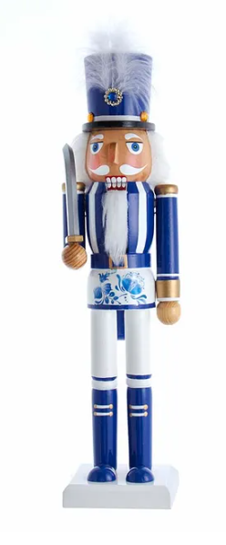 15" Wooden Indigo Blue/White Nutcracker