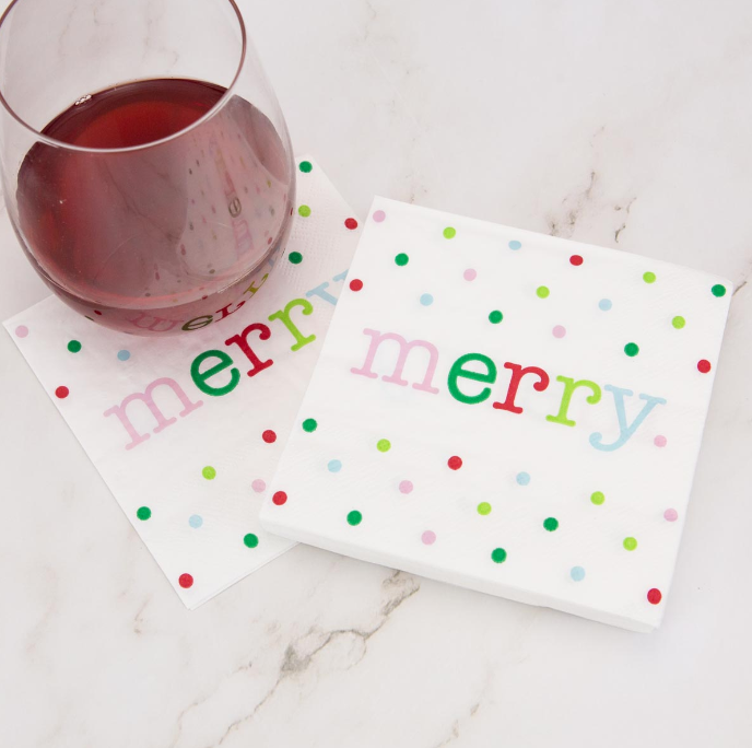 Merry Dot Cocktail Napkins White/Multi 5"