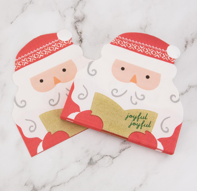 Santa Shaped Cocktail Napkins Red/White