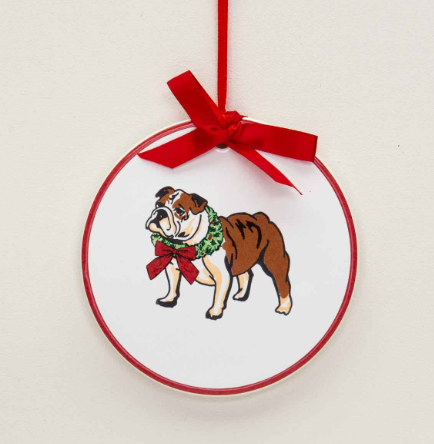 Bulldog Wreath Ornament White/Multi 4"