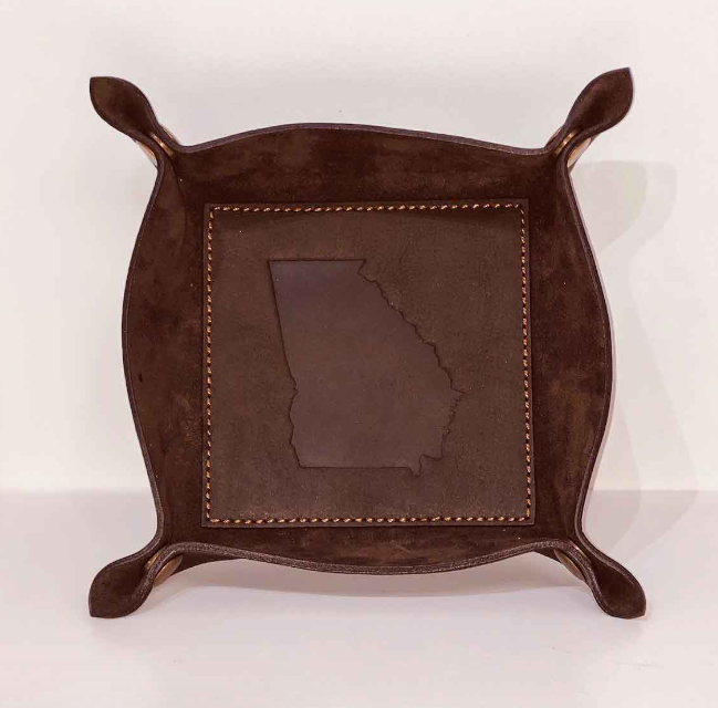 Georgia Leather Embossed Valet Tray - Dark Brown