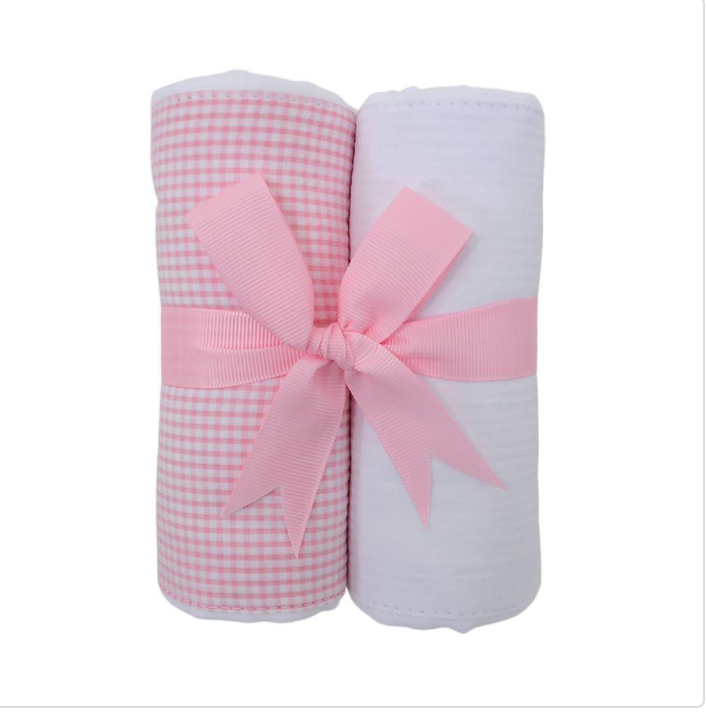 Pink Small Check Set of Two Burp Cloths