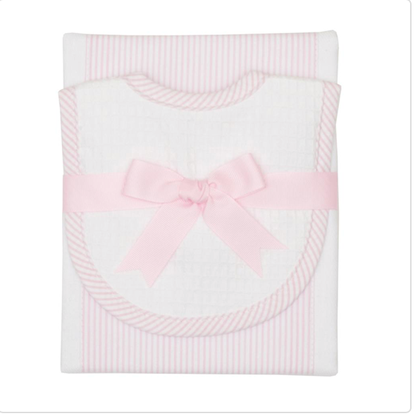 Pink Seersucker Stripe Drooler Bib & Burp Set