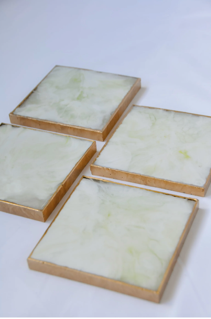 Square Coaster - Green Marble
