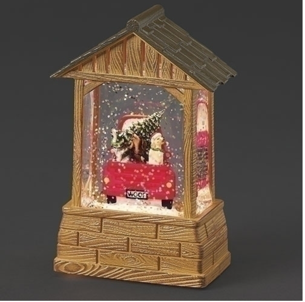 Lighted Barn Dogs in Back of Truck Lit Lantern