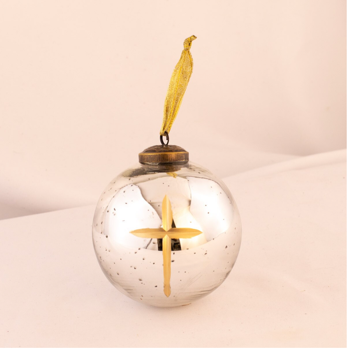 Cruix Glass Ball Ornament in Antique Silver/Gold