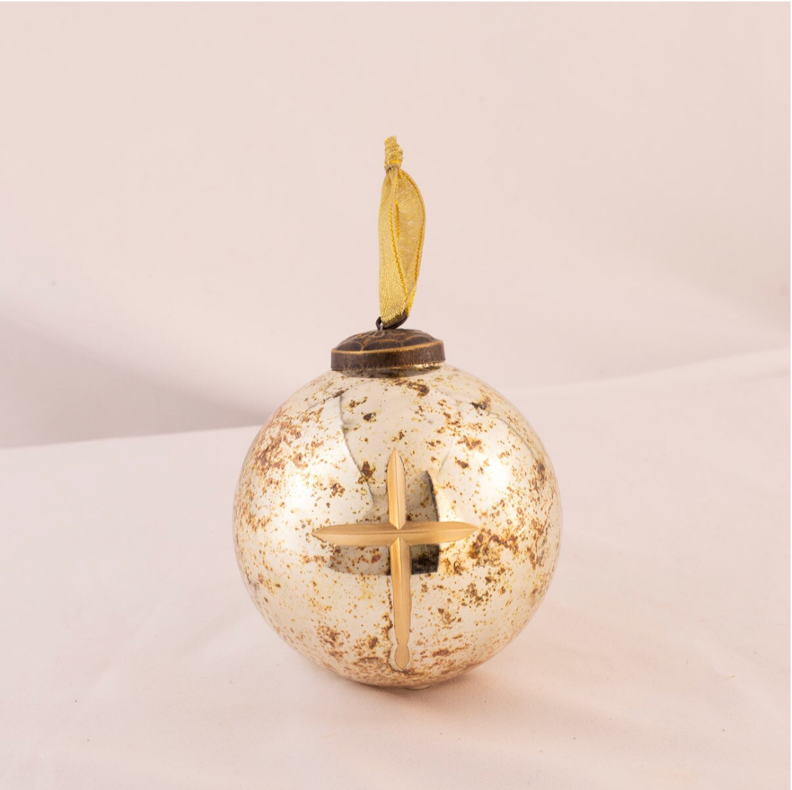 Cruix Glass Ball Ornament in Burnt Silver/Gold