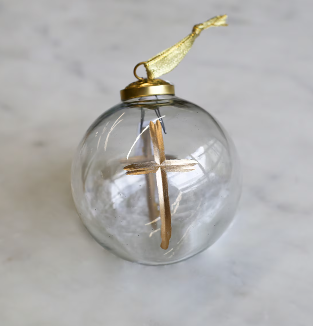 Cruix Glass Ball Ornament Clear/Gold