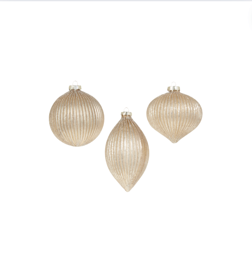 4" Champagne Glitter Ribbed Ornament
